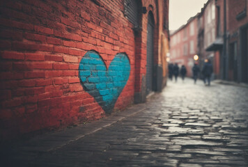 heart in the city on a brick wall