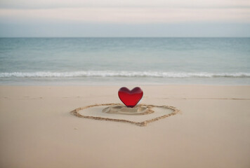 red heart on the beach