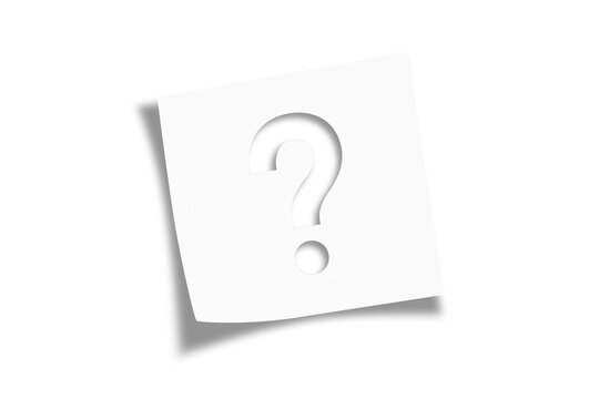 Note paper with question mark on transparent or white background