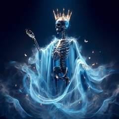 Skeleton Amidst Enchanting Blue Haze. ai generative