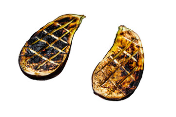 Eggplant on barbecue Transparent background. Isolated.