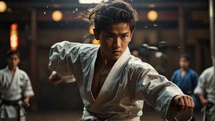 "Dynamic 3D Rendering: Young Man in Martial Arts Stance" - Powered by Adobe