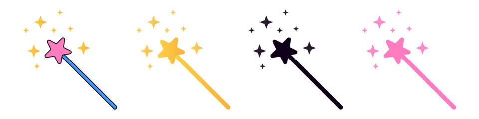 Magic wand icon. Gold pink black and colored magic stick with star vector © Oleksii Bezrodnii