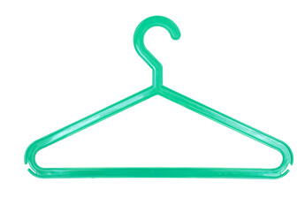 Green plastic coat hanger isolated on white background, clipping