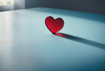 small red heart on blue table