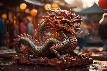 Chinese style traditional dragon . This dragon is famous in Chinese folklore and culture lunar new year - obrazy, fototapety, plakaty