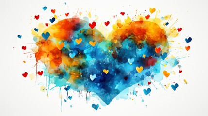Explosion of Watercolor Hearts in Warm and Cool Tones
