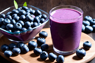 Blueberry smoothie and blueberries in a glass. Generative AI