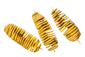 Cooking Tornado or Twist potato fries.  Transparent background. Isolated.