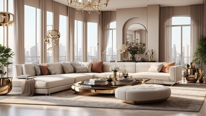 "Exquisite Luxury: Photorealistic 3D Render of an Elegant Living Room"