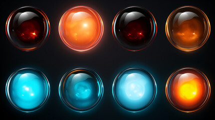 Set of glossy sphere buttons with inner light