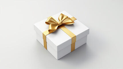 Obraz premium White present box with gold ribbon and bow isolated on grey white background.