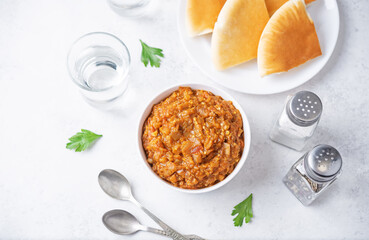 Moroccan eggplant appetizer Zaalouk in a bowl