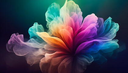 Gradient colorful colored smoke abstract background in the shape of the flower