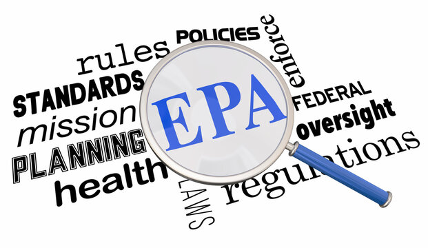 EPA Environmental Protection Agency Clean Air Water Rules Regulations Federal Standards Magnifying Glass 3d Illustration