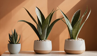 Sansevieria plants on white table in modern room. sansevieria, sanseveria, bowstring hemp, mother-in-law tongue, plant, pot, leaf, nature, tree, flowerpot, decoration.