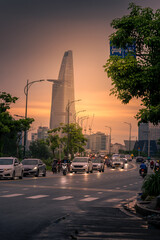 Busy traffic jam during sunset in Ho Chi Minh city (Saigon), Vietnam