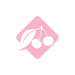 Fresh Cherry Fruit Logo Icon. Vector Illustration Cherries Symbol.