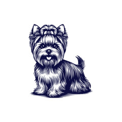 A black and white illustration of a dog named yorkshire terrier