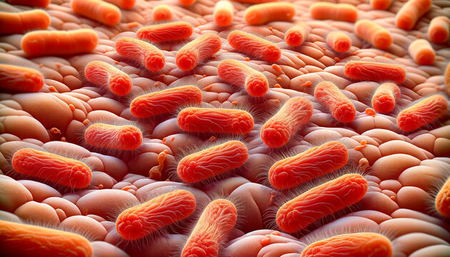 Porphyromonas gingivalis, an oral bacterium that causes periodontal diseases, on the mucosa 3D illustration