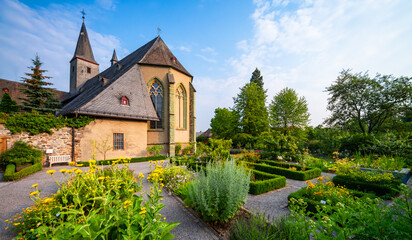 Garden panorama of the monastery garden of “Kloster Oelinghausen“ a medieval religious place...