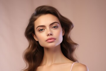 Fototapeta premium Portrait of beautiful young woman with clean fresh skin. Spa, healthcare.