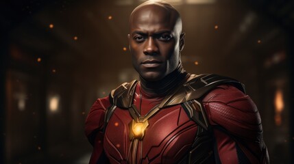 Fototapeta na wymiar African american superhero Portrait of black man in fantastic costume