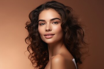 Naklejka premium Portrait of beautiful young woman with clean fresh skin. Spa, healthcare.