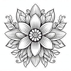 Flower Coloring Page for Pattern - Flat Line Art