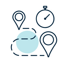 Stopwatch and route destination vector icon