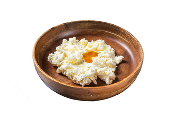 Tradirional Turkish cuisine - kaymak clotted cream and honey.  Transparent background. Isolated.