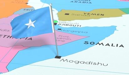 Somalia, Mogadishu - national flag pinned on political map - 3D illustration