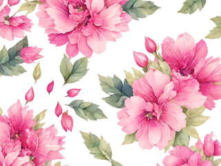 Seamless Drawing Watercolor Floral Blossom Botanical Texture Painting Flower Pattern Fabric Print Nature Background Illustration.Retro Vintage Spring Pink Color Plant Garden Painting Wallpaper Design.