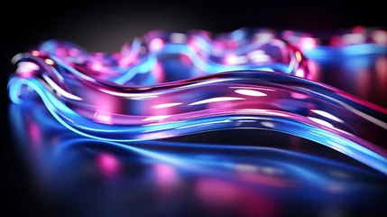 Fotobehang Abstract pink blue neon wave lines with bokeh lightsData transfer conceptDigital wallpaper. © Ilja