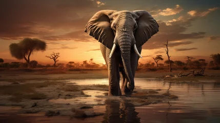 Fotobehang elephant at sunset © faiz