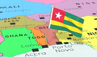 Togo, Lome - national flag pinned on political map - 3D illustration