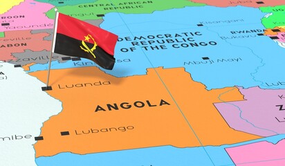 Angola, Luanda - national flag pinned on political map - 3D illustration