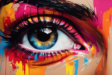 Art drawing of human eye, pop art style. Concepts: emotions, ophthalmology, medicine, vision - obrazy, fototapety, plakaty