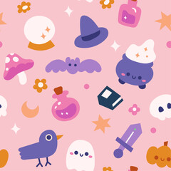 Seamless halloween pattern with vector elements. Cute background design. - 703463701