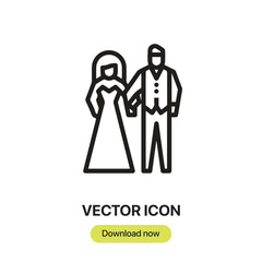 Newlyweds icon vector. Linear-style sign for mobile concept and web design. Newlyweds symbol illustration. Pixel vector graphics - Vector.