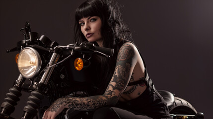 Obraz na płótnie Canvas girl with a motorcycle, black hair