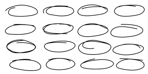 set of hand drawn doodle ovals