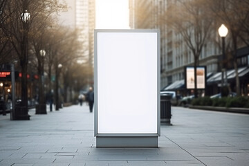A big vertical digital screen for outdoor media with a blank advertising mockup, a blank white billboard in an urban city - obrazy, fototapety, plakaty