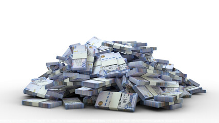 3D rendering of Stacks of Saudi riyal notes isolated on transparent background