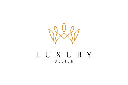 Elegant golden royal crown logo with luxury outline line art design style