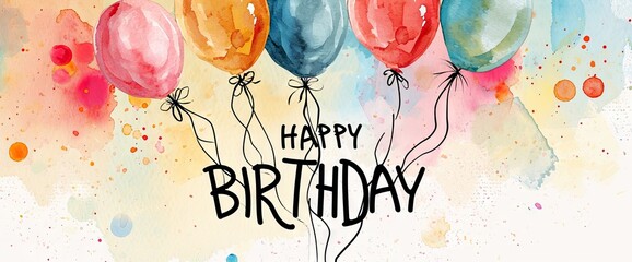 a beautiful birthday card with balloons and lettering Generative AI