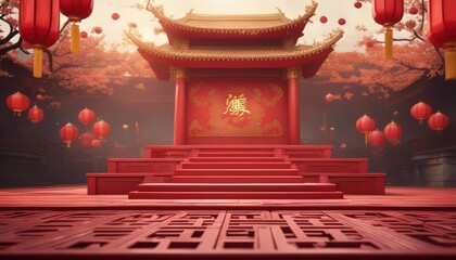 3d podium background themed chinese new year - obrazy, fototapety, plakaty