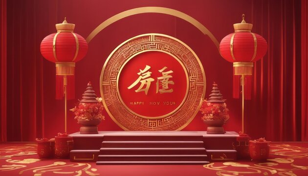 3d podium background themed chinese new year