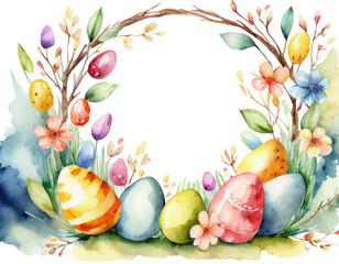 Easter card with eggs and flowers with text space 