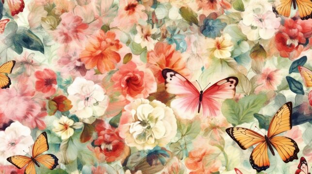 Flowers and Butterflies Pattern © Oksana